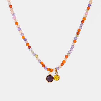 Stainless Steel Glass Stone Necklace Multicolor One Size