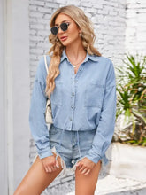 Button Up Long Sleeve Denim Jacket with Breast Pockets Woman Outerwear