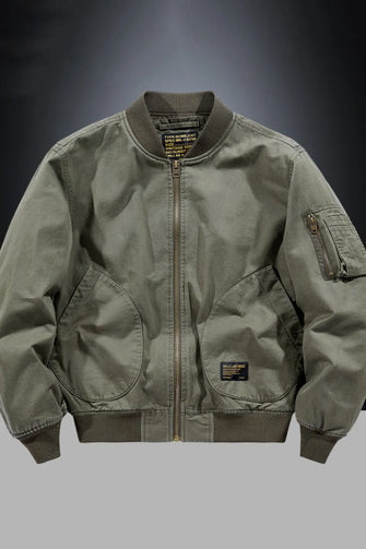 Men's Plus Size Zip Up Baseball Collar Bomber Jacket Army Green