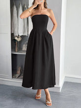 Strapless A-Line Midi Dress with Pockets Black