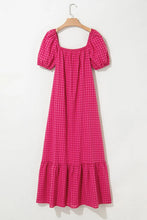 SYNZ Gingham Check Bubble Sleeve Ruffled Maxi Dress