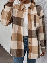 Curved Hem Plaid Collared Neck Shacket Woman Outerwear