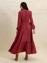 V-Neck Balloon Sleeve Ruffled Hem Maxi Dress