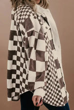 Plus Size Checkered Button Up Long Sleeve Jacket Woman Outerwear