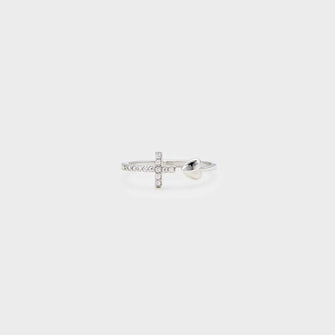 Heart Shape Cross Inlaid Zircon Open Ring Silver One Size