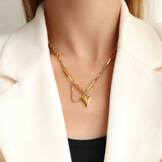 Titanium Steel Heart Pendant Necklace Gold One Size