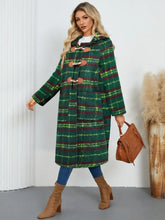 Plaid Long Sleeve Hooded Coat with Pockets Woman Outerwear