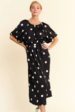 Davi & Dani Polka Dot Puff Sleeves Waist Tie Midi Dress Casual Dresses