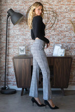 Heimish plus size gray and white plaid flare pants with high waist band and full size wide flare design