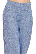 Blue heathered knit flare pants with a soft elastic waisted design by zenana for comfortable wear