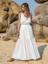 V-Neck Tie Shoulder Crochet Maxi Dress White