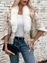 Fringe Fuzzy Open Front Poncho Woman Outerwear