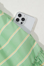 Stripe V Neck Short Sleeve Frilled Detail Dress Woman Casual Dress