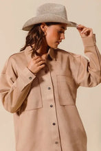 SO ME Faux Sued Snap Shacket with Collar and Pockets Woman Outerwear