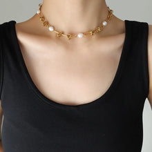 Freshwater Pearl Titanium Steel Necklace Gold One Size
