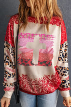 Leopard Round Neck Dropped Shoulder Sweatshirt Deep Red Woman Sweatshirts