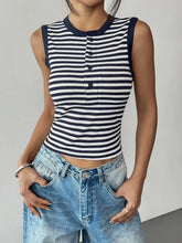 Striped Round Neck Tank Dark Blue
