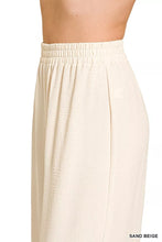 Sand beige high-waisted wide-leg trousers with elastic waistband in soft woven airflow fabric by Zenana Woven Airflow