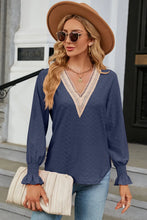 V-Neck Flounce Sleeve T-Shirt Dark Blue