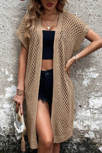 Openwork Open Front Short Sleeve Cardigan Khaki