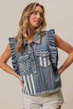 BiBi American Flag Washed Denim Jacket Woman Outerwear