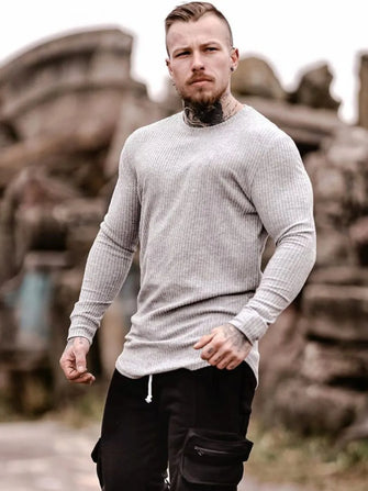 Men's Round Neck Long Sleeve T-Shirt Light Gray