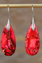 Handmade Teardrop Shape Natural Stone Dangle Earrings Red Silver One Size