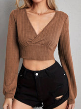V Neck Crop Top Tan Woman Blouses