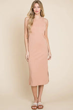 BOMBOM Ribbed Knit Sleeveless Midi Dress Apricot