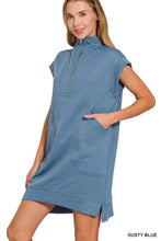 Zenana Textured Knit Jacquard Quarter Zipper Mini Dress Casual Dresses