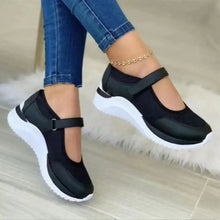 Velcro Strap Round-Toe Wedge Sneakers Black Woman Sneakers