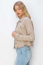 RISEN Full Size Raw Hem Button Up Cropped Denim Jacket Plus Size Woman Outerwear