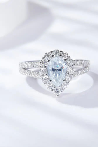 1 Carat Moissanite Teardrop Split Shank Ring Silver Rings
