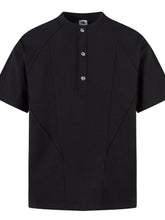 Men's Henley Structured Waffle-Knit T-Shirt Black