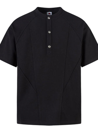 Men's Henley Structured Waffle-Knit T-Shirt Black
