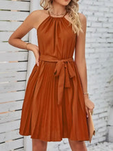 Pleated Tie Waist Sleeveless Mini Dress Casual Dresses