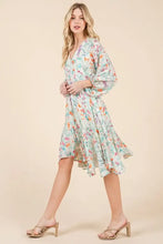 Lime 'N' Chili Floral Cinched Waist Balloon Sleeve V-Neck Dress Casual Dresses