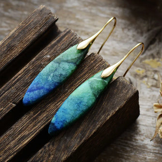 Copper Natural Stone Geometric Shape Earrings Blue Green Gold One Size