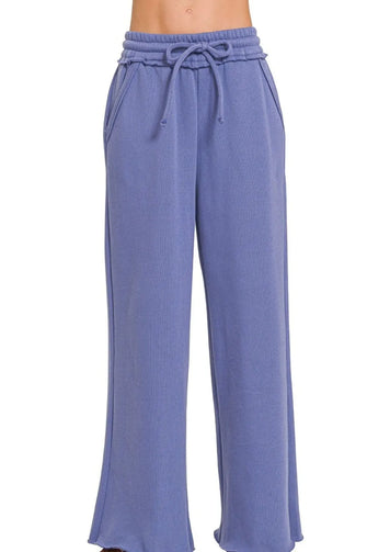Zenana Fleece Exposed Seam Wide Leg Sweatpants MARLIN
