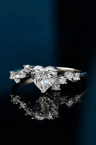 1 Carat Moissanite Heart 925 Sterling Silver Ring Silver Rings