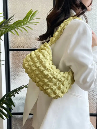 Cloud Puff Textured Shoulder Bag Yellow-Green One Size Shoulder Bags