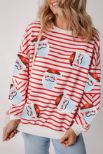 Sequin Santa Striped Round Neck Long Sleeve Sweatshirt Woman Sweatshirts
