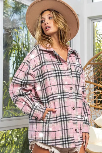 BiBi Allover Clear Sequins Vintage Plaid Jacket PINK MULTI Woman Outerwear