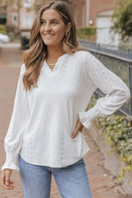 Openwork Notched Flounce Sleeve Blouse Woman Blouses