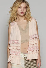 POL Ruffled Open Front Sleeveless Cardigan Blush Pink Woman Outerwear