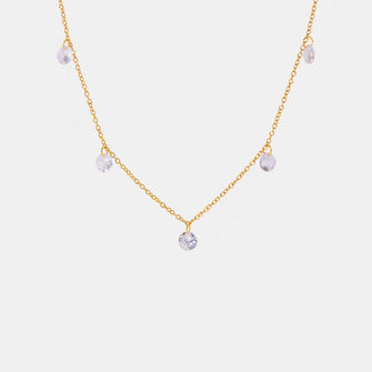 Stainless Steel Rhinestone Charm Necklace Gold One Size