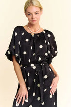 Davi & Dani Polka Dot Puff Sleeves Waist Tie Midi Dress Casual Dresses