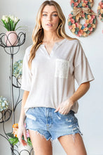 Heimish Full Size Lace Front Pocket Drop Shoulder Top Woman T Shirts