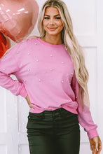 Pearl Round Neck Dropped Shoulder Sweatshirt Woman Sweatshirts