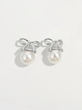 925 Sterling Silver Pearl Bow Earrings